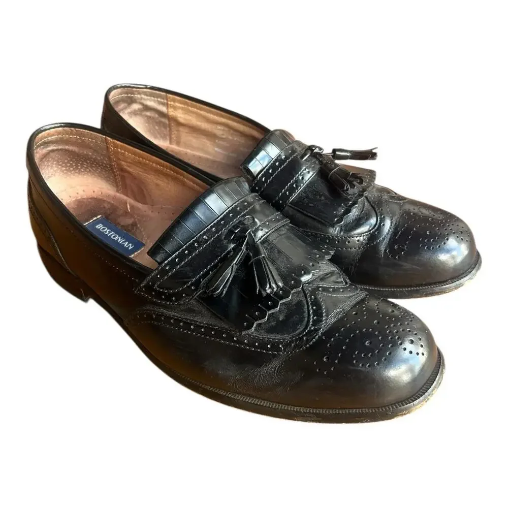 Bostonian Classics Tassel Wingtip Loafer Shoes Black Leather Men’s Size 9.5 W